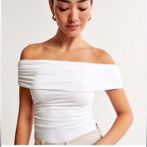 Abercrombie & Fitch White Ruched Sleeveless Bodysuit